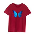 thumbnail image 3 of Camiseta para mujer verano elegante cuello redondo camiseta para vacaciones en la playa viaje de mochilero Rojo, 3 of 7
