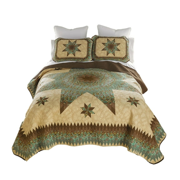 Donna Sharp Sea Breeze Star UCC 3PC Queen Coastal Patchwork Quilt Set