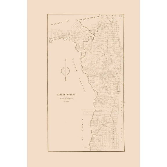 Historic County Map - Jasper County Texas - General Land Office 1898 - Vintage Wall Art