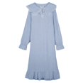 thumbnail image 5 of MVRLSH Pajamas For Women Set Winter Solid Color Flannel Nightgown Coral Fleece Warm Princess Court Design Long Sleeve Sleep Dress Blue M-Xxl, 5 of 5