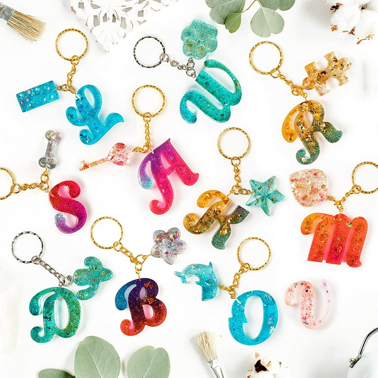 Alphabet Silicone Resin Molds, Flasoo Backward Letter Number Epoxy Resin  Mold Keychain Kit with Glitter Sequins, Foil Flakes