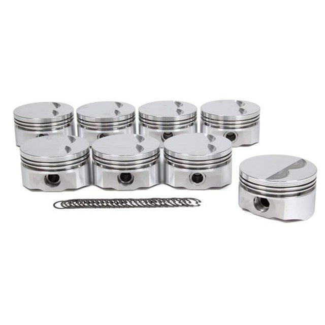 DSS Racing 8700-4030 4.030 in. Minus 5.0 cc E Series Forged Flat Top Ring Grooves Piston Set for Small Block Chevy