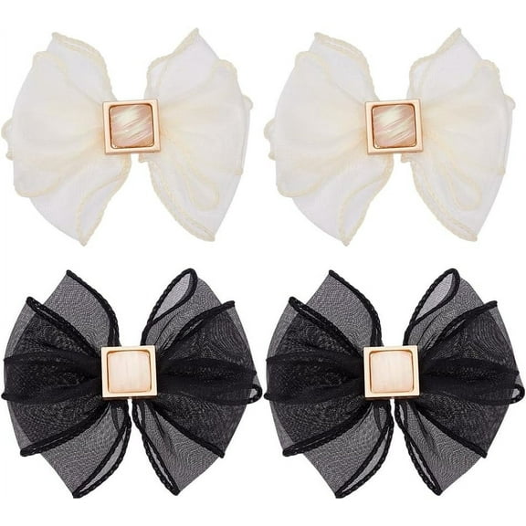 2 Pair Tulle Bowknot Shoe Clip Black White Bowknot Shoe Buckle with Baroque Gemstone Detachable Shoe Decorations Wedding Bridal Shoes High Heel Bag Sash Decoration Charms