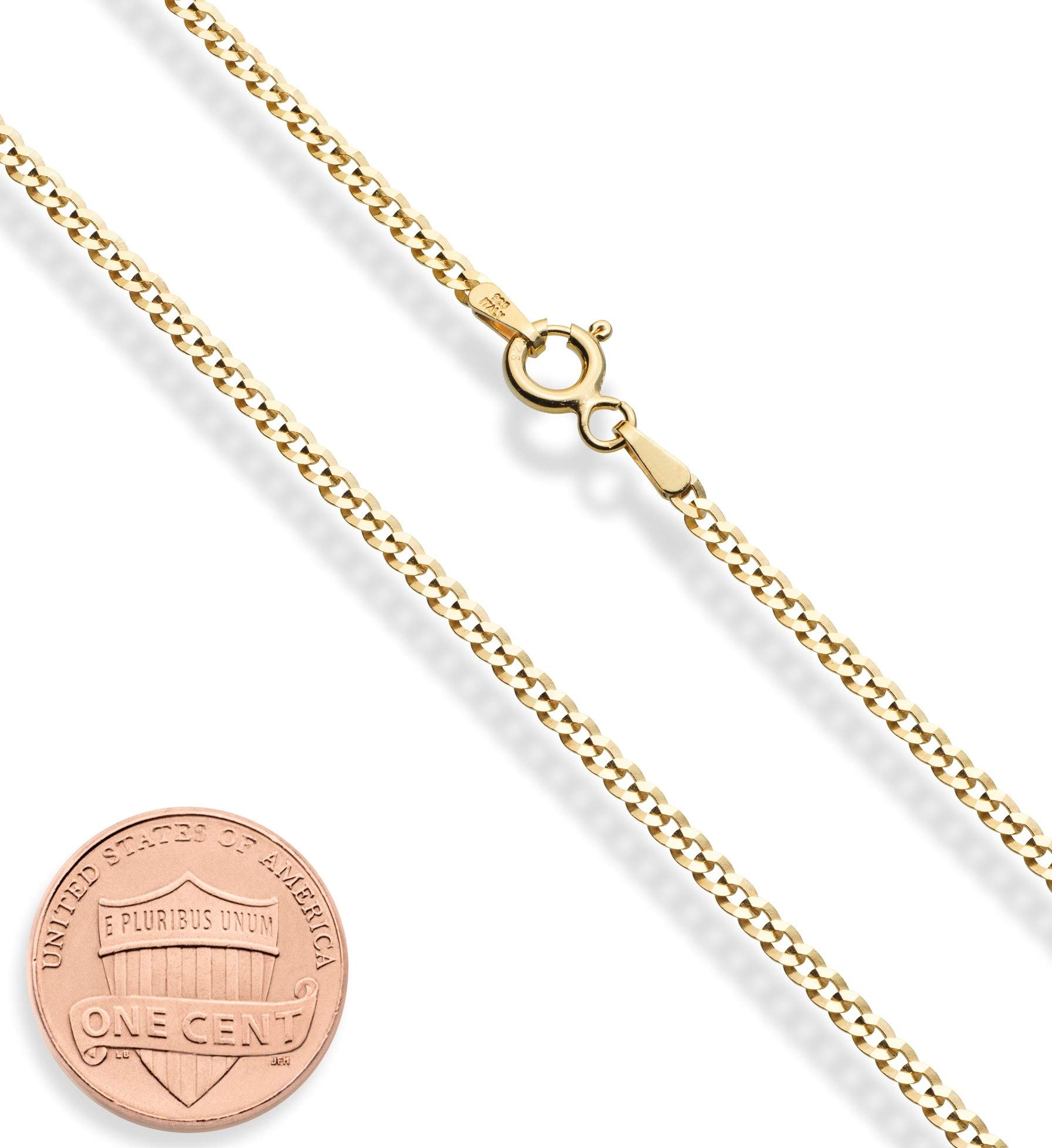 Miabella Italian 18K Gold Over 925 Sterling Silver 2.3mm Curb Cuban Link Chain Necklace for Women Made in Italy(Length 16 Inches (women's choker length))