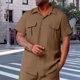 thumbnail image 1 of Camisas Elvqul Caballero Marrón Manga Corta Playa Abotonada con Solapa Gym sin Estampado, 1 of 8