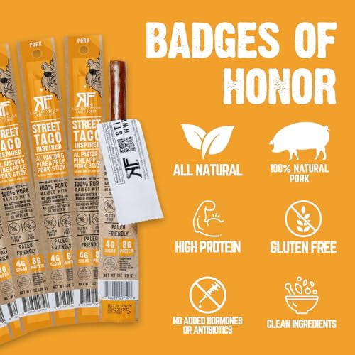 Righteous Felon Meat Sticks - Gluten Free & Keto Pork Sticks, Protein Snacks, Street Taco, 24 pack