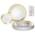 thumbnail image 1 of " OCCASIONS " 600 Pcs Set & 120 Guest Wedding Disposable Plastic Plate & Silverware Combo Set (Linen White & Gold, Gold Silverware), 1 of 4