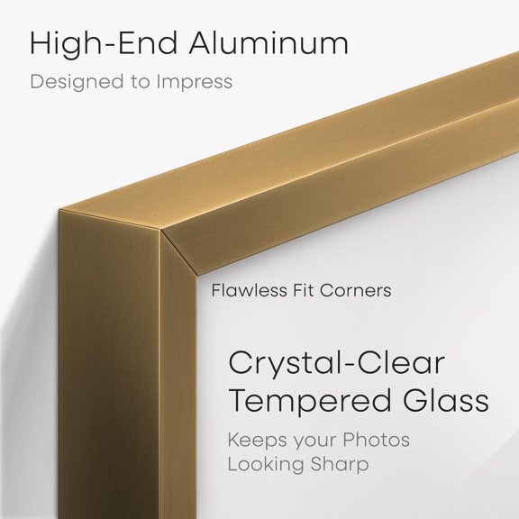 14x14 Bronze Metal Picture Frame with Mat, Tempered Glass, Wall Kit, Set of 1