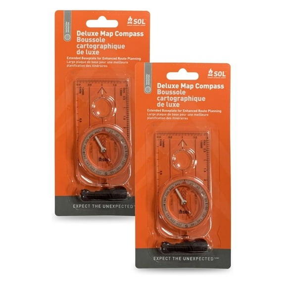 Survive Outdoors Longer Deluxe Backpacking Map Compass, Pack of 2
