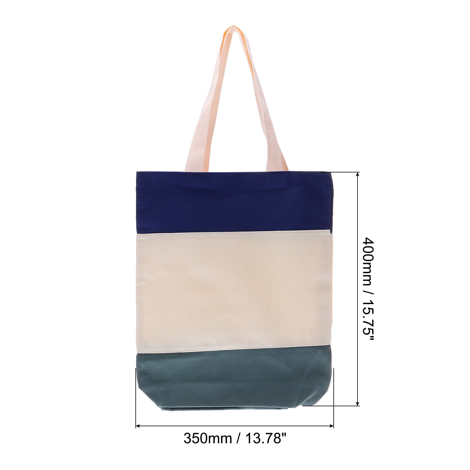 Unique Bargains Canvas Tote Bag 2 Pack Canvas Shoulder Handbag Color Mixing Reusable Beach Bags Blue Grey White