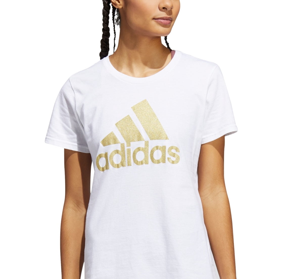 Adidas Womens Metallic Cotton Logo T-Shirt White S