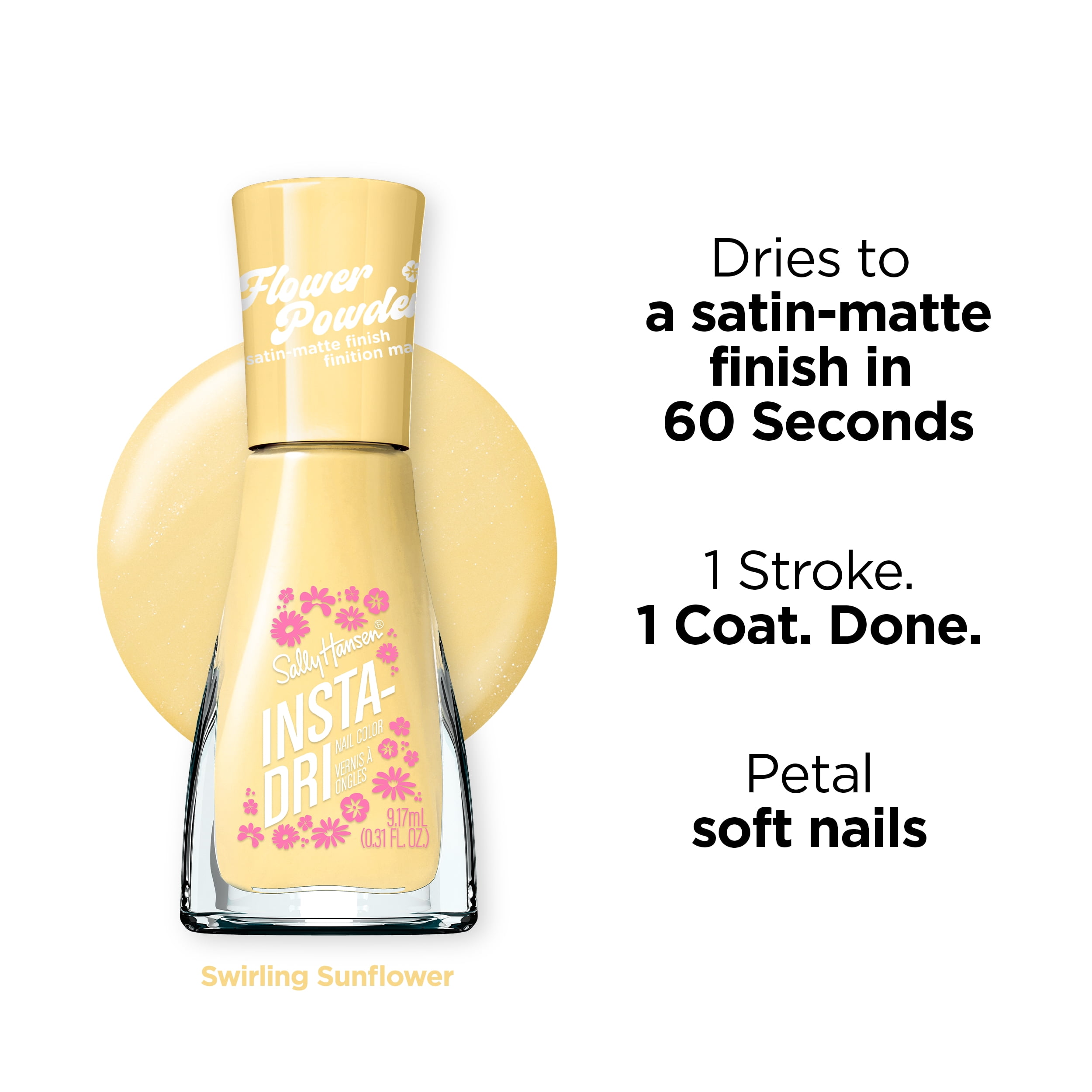 Sally Hansen Insta Dri Flower Powder Nail Polish, Quick-Drying, Long-Lasting Shine, Swirling Sunflower​ 0.31 oz