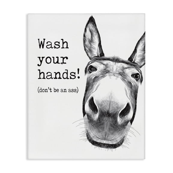 Stupell Industries Contemporary Wash Your Hands Donkey Quote Canvas Art, 16 x 20, by Lettered and Lined