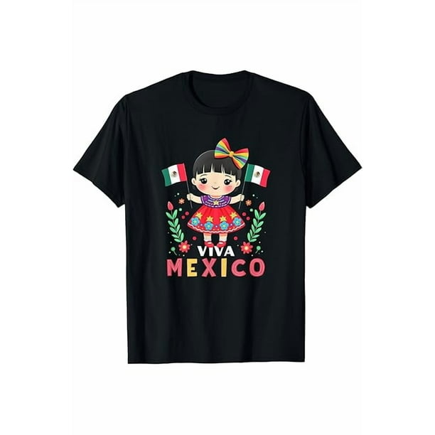 Camiseta de algodón de manga corta Viva México para niña, Día de la Independencia de México, para hombre y mujer