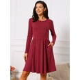 thumbnail image 3 of DARING DIVA Long Sleeve Round Neck A- Line Swing Knee Length Dress M Wine Red, 3 of 8