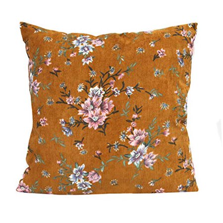 Stratton Décoration Maison Stratton Coussin en Velours Côtelé Floral Moutarde