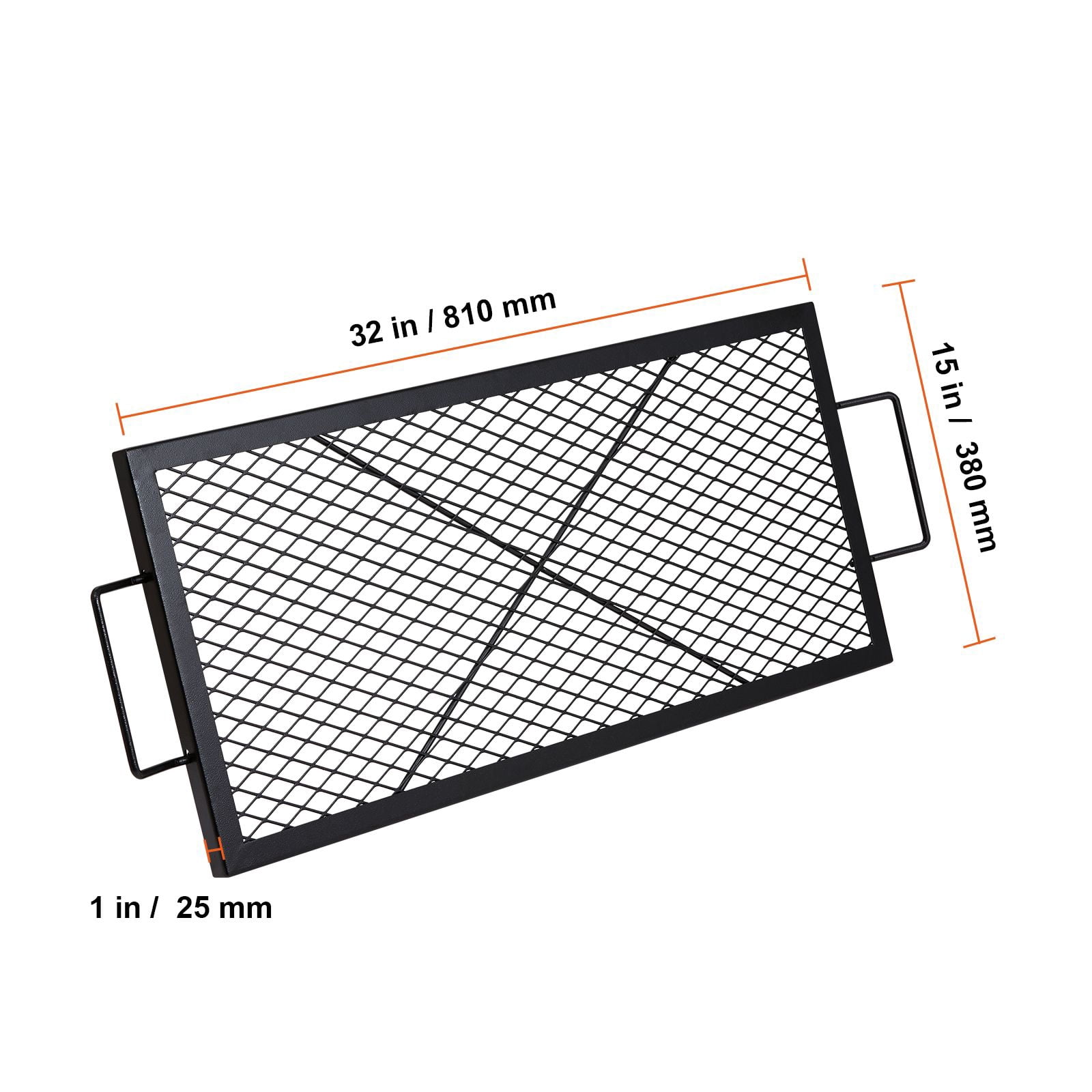 Fire Pit Cooking Grate 32" x 15", Heavy-Duty Steel, Diamond-Shaped Mesh, 44 lbs Capacity, Portable Handle, for Camping BBQ Outdoor Cooking