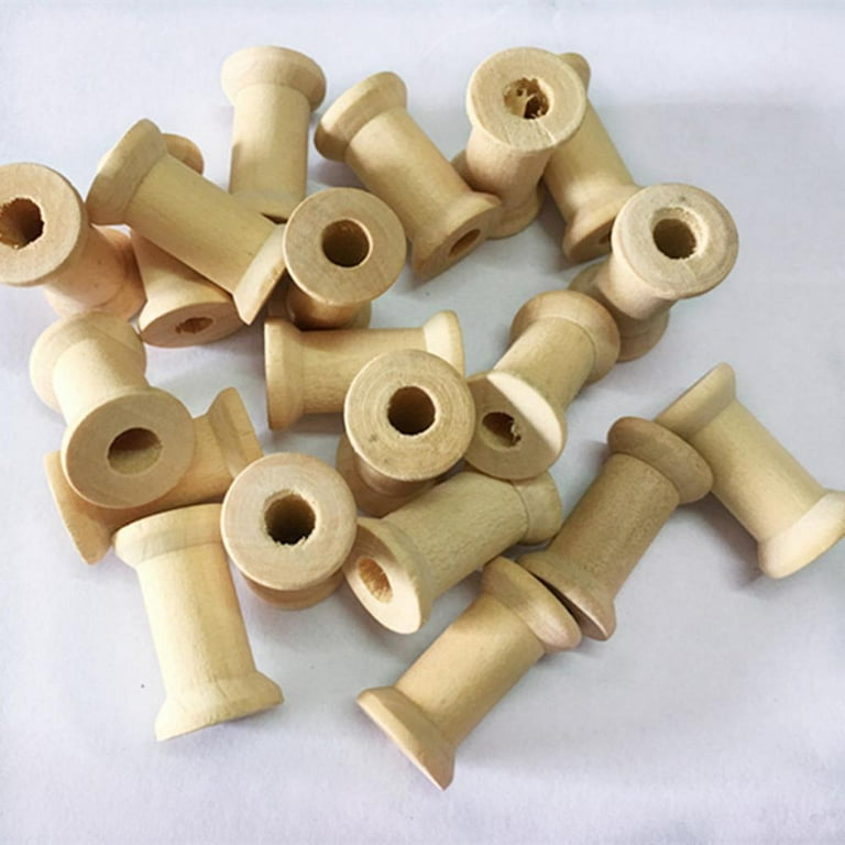 20 Pieces 16mm X 27mm Wooden Empty Thread Spools Bobbins for Floss  Embroider Sewing Thread Ribbon Fishing Line Organization Natural
