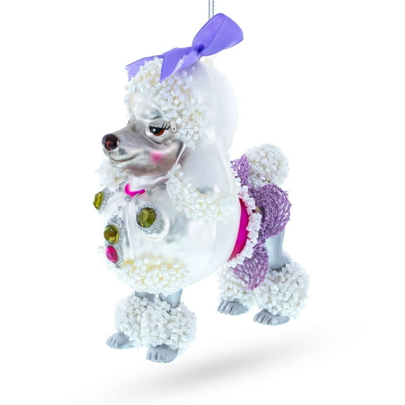 Bejeweled Poodle Glass Christmas Ornament