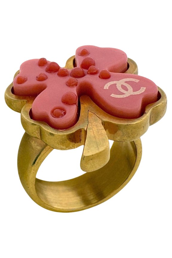 Pre-Owned CHANEL Coco Mark CC Clover Ring, GP Gold, Pink, Women's