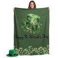 thumbnail image 2 of Throw Blanket Fleece Throw Blanket 40x50in, St. Patrick'S Day Hat Shamrock Gradient Soft Lightweight Bed Blankets Dark Green Vintage Linen Fuzzy Couch Blankets for All Season, 2 of 9