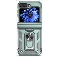 thumbnail image 2 of Compatible for Samsung Galaxy Z Flip5 Heavy Duty Case, Rugged PC Soft TPU Military Grade Shockproof Metal Magnetic Car Mount Cover with Ring Holder Bracket Hinge Protection Case, Darkgreen, 2 of 10