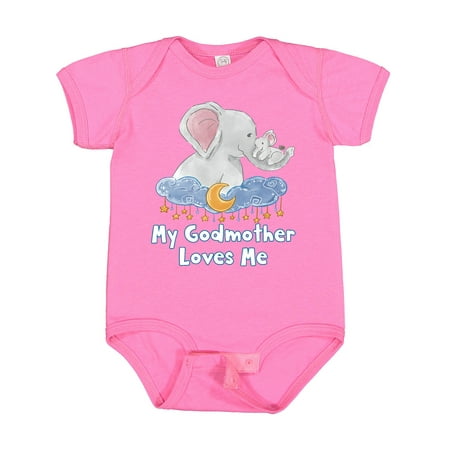 

Inktastic My Godmother Loves Me Cute Elephants Clouds Moon and Stars Gift Baby Boy or Baby Girl Bodysuit