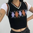 thumbnail image 5 of Uikmnh Sweater Vest Women Plaid Contrast Color Knit Short Sleeveless Top Vest Size：S, 5 of 7