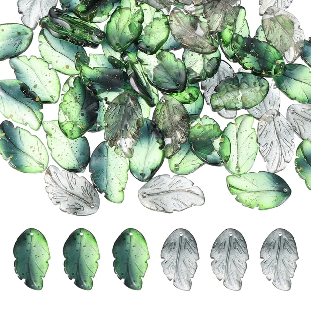 Cuentas de hoja de vidrio Uxcell, 100 Pcs encantos de hoja de cristal, cuentas espaciadoras checas para hacer joyas de bricolaje, Negro/Verde Oscuro