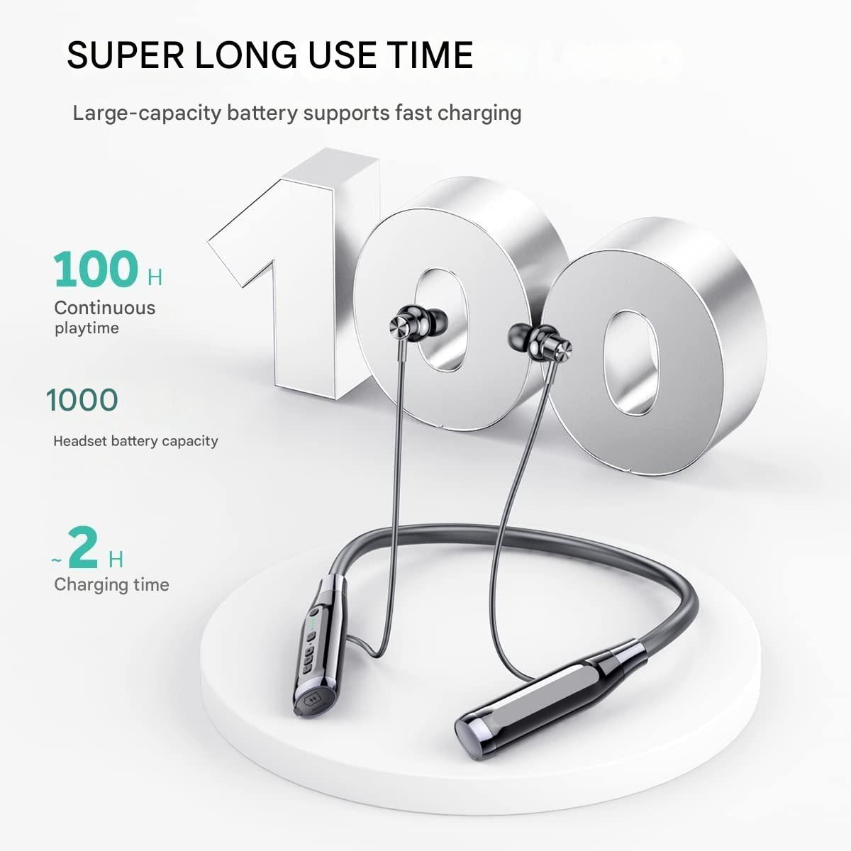 Wireless Bluetooth Headphones With TF Card Slot, 100H Playtime Neckband Earphones for Sports, Home Office, Video Conference (Black)