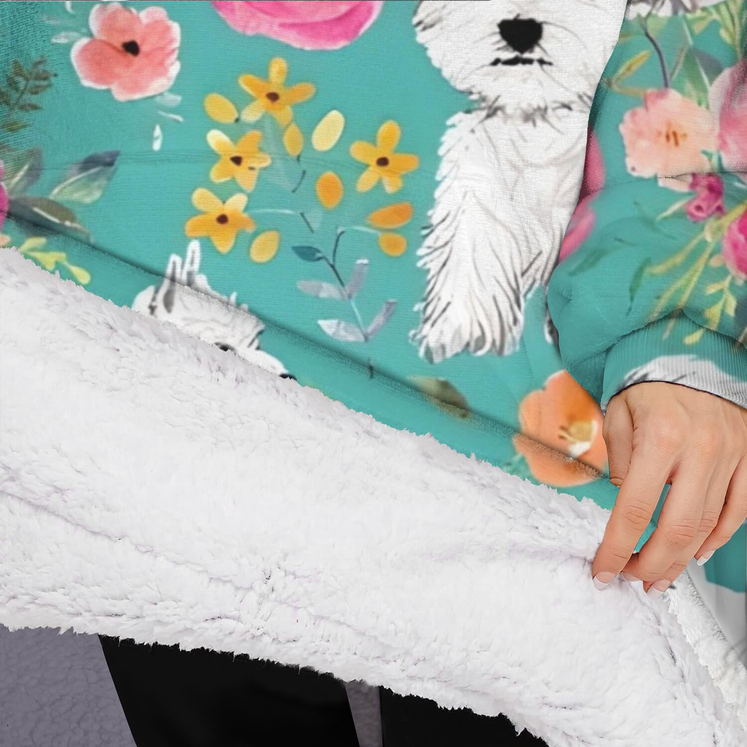 Oversized Wearable Blanket Hoodie,Schnauzer Dogs Sherpa Blanket Hoodie with Super Pockets,Super Warm Fuzzy Pullover for Women & Men