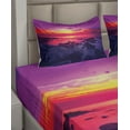 thumbnail image 5 of Ambesonne Ocean Fitted & Top Sheet Set with Shams, Sunset over Sea Cloudy, Purple Yellow Red, 5 of 7