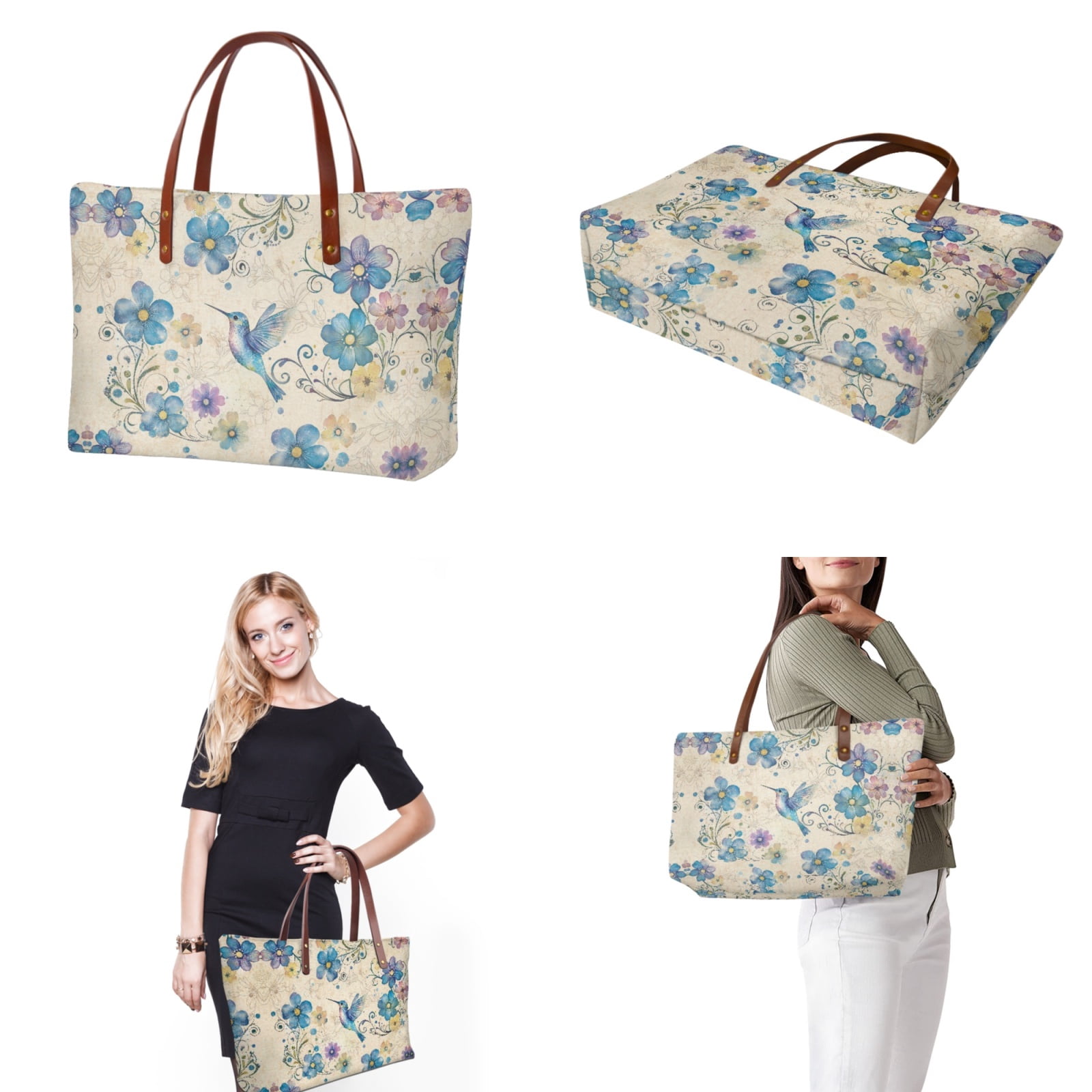 ZUXONGSY Abstract Hummingbird Floral Print Purse and Wallet Set of 2 for Women Portable Satchel Handbags Large Capacity Shoulder Bag Work Bag Money Organizers for Outings Shopping
