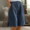thumbnail image 2 of BiZtdJrK Womens Loose Bermuda Shorts Side Split Elastic Waist Cotton Linen Shorts Lightweight Beach Vacation Shorts with Pockets Navy L, 2 of 9