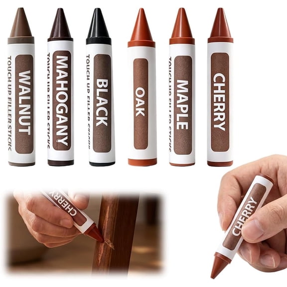 Furniture Scratch Repair Wax Crayons, 2026 New Wood Furniture Markers Touch Up for Scratches, Multifunctional Furniture Pens for Touch Up Wood Portable Wood Floor Repair Kit (6)