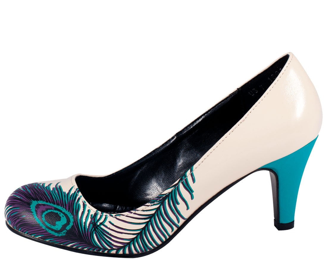 peacock heels with feathers