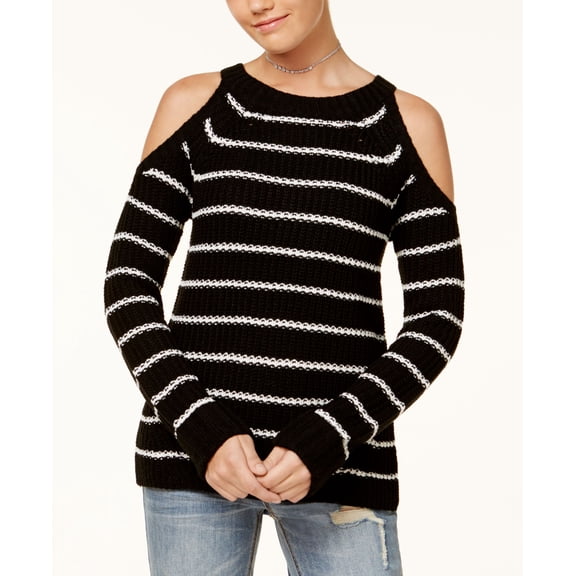 Hippie Rose Juniors Cold Shoulder Sweater Black White XL