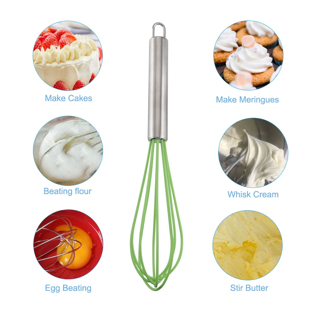 Unique Bargains Egg Whisk Silicone Mixer Kitchen Utensil Blending Stirring Green