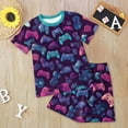 thumbnail image 2 of Kids Clothes Boys Baby Toddler Set Unisex Summer Cartoon Print Short Sleeved Training 0 3 6 12 18 24 Months T shirt Tops+Elastic Waist Shorts Suits Two Pieces, 2 of 6