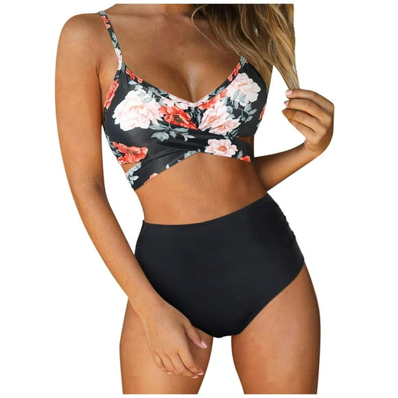asddcavvf Bikinis Sets for Women Women Criss Cross High Waisted String Floral Printed 2 Piece Bathin