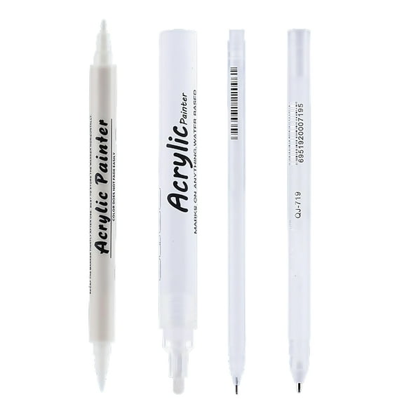 4Pcs White Acrylic Paint Pen Water Resistant Quick Dry for Sketching Art Drawing