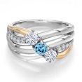 thumbnail image 3 of Gem Stone King 925 Silver and 10K Yellow Gold Moissanite and Swiss Blue Topaz and Lab Grown Diamond Engagement Ring for Women | 0.97 Cttw | Round 4MM | Birthstone | Size 9, 3 of 6