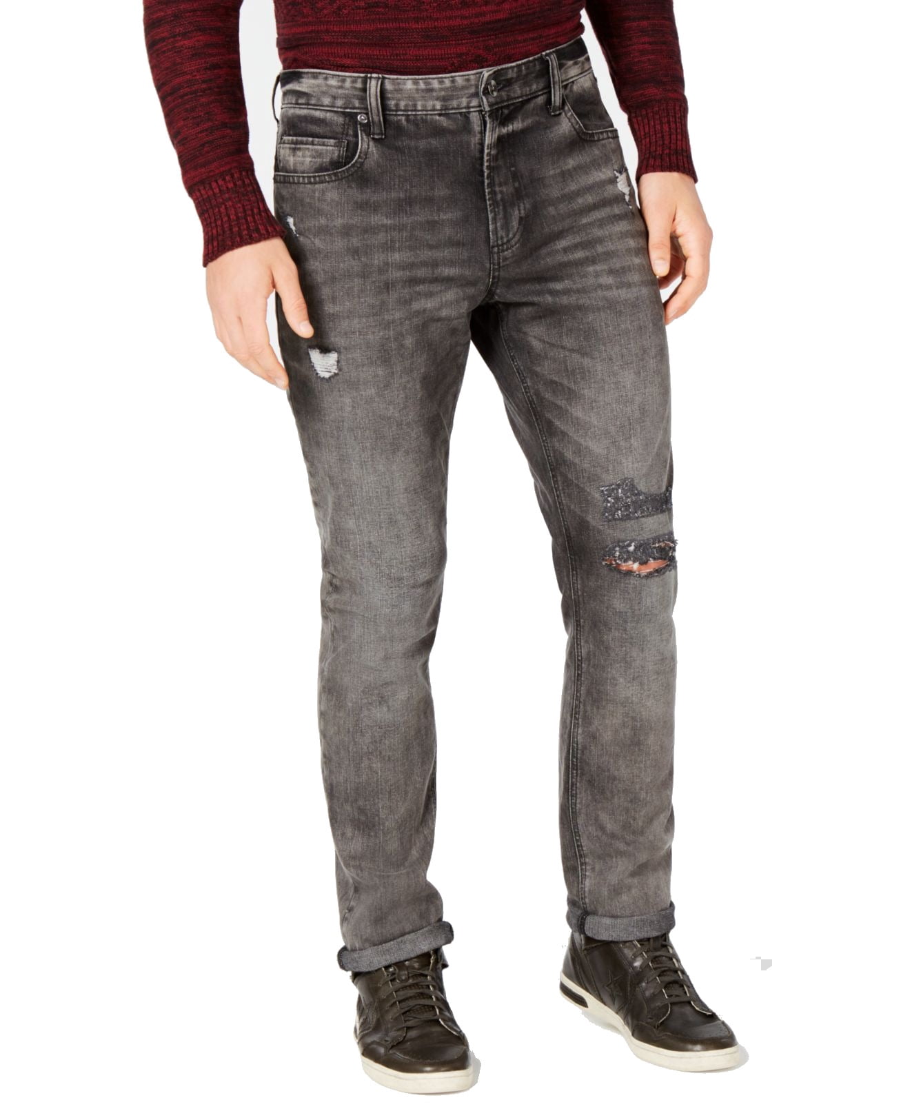 Mens Jeans 34X34 Slim Fit Ripped Zip 