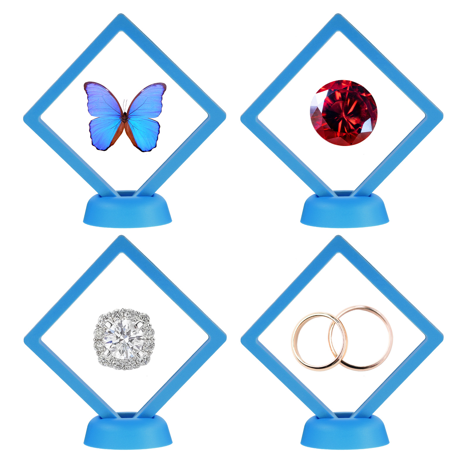 Unique Bargains 6Pcs 3D Floating Frame Display Holder Stands Sapphire Blue