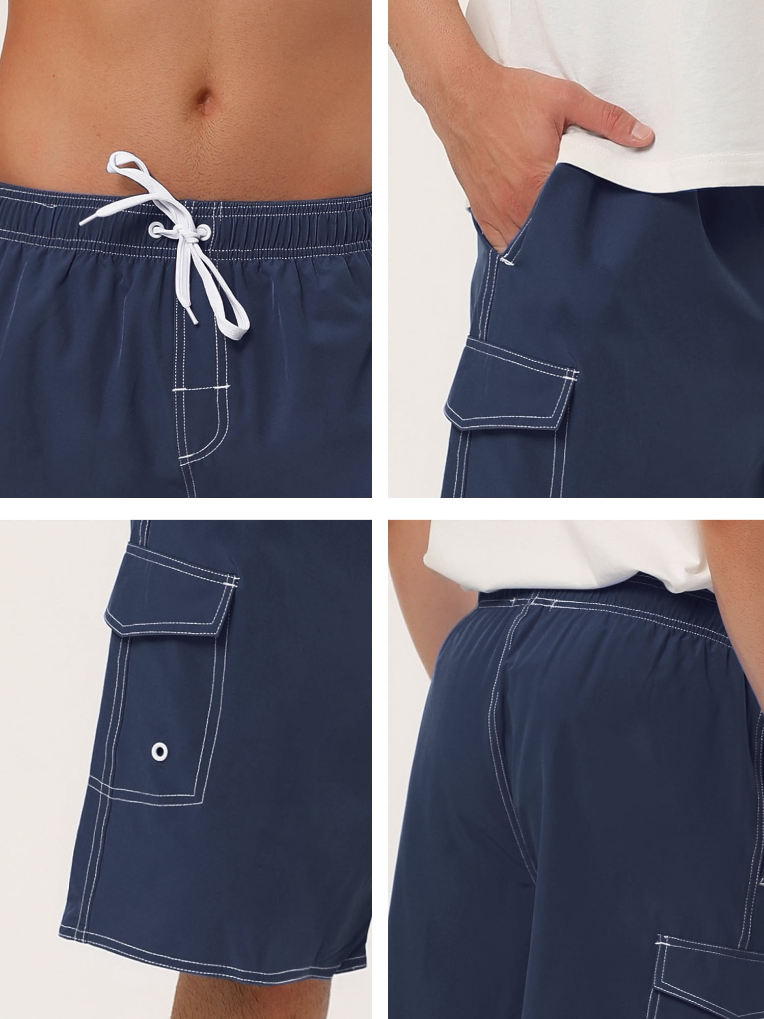 INSPIRE CHIC Father's Day Men's Shorts Summer Drawstring Elastic Waist Solid Beach Board Swim Shorts 36 Dark Blue