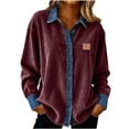 thumbnail image 2 of YOZGXEG Blouses For Women Dressy Casual Women Casual Corduroy Denim Patchwork Jacket Long Sleeve Turndown Collar Distressed Jean Coat Red S-Xxl, 2 of 6