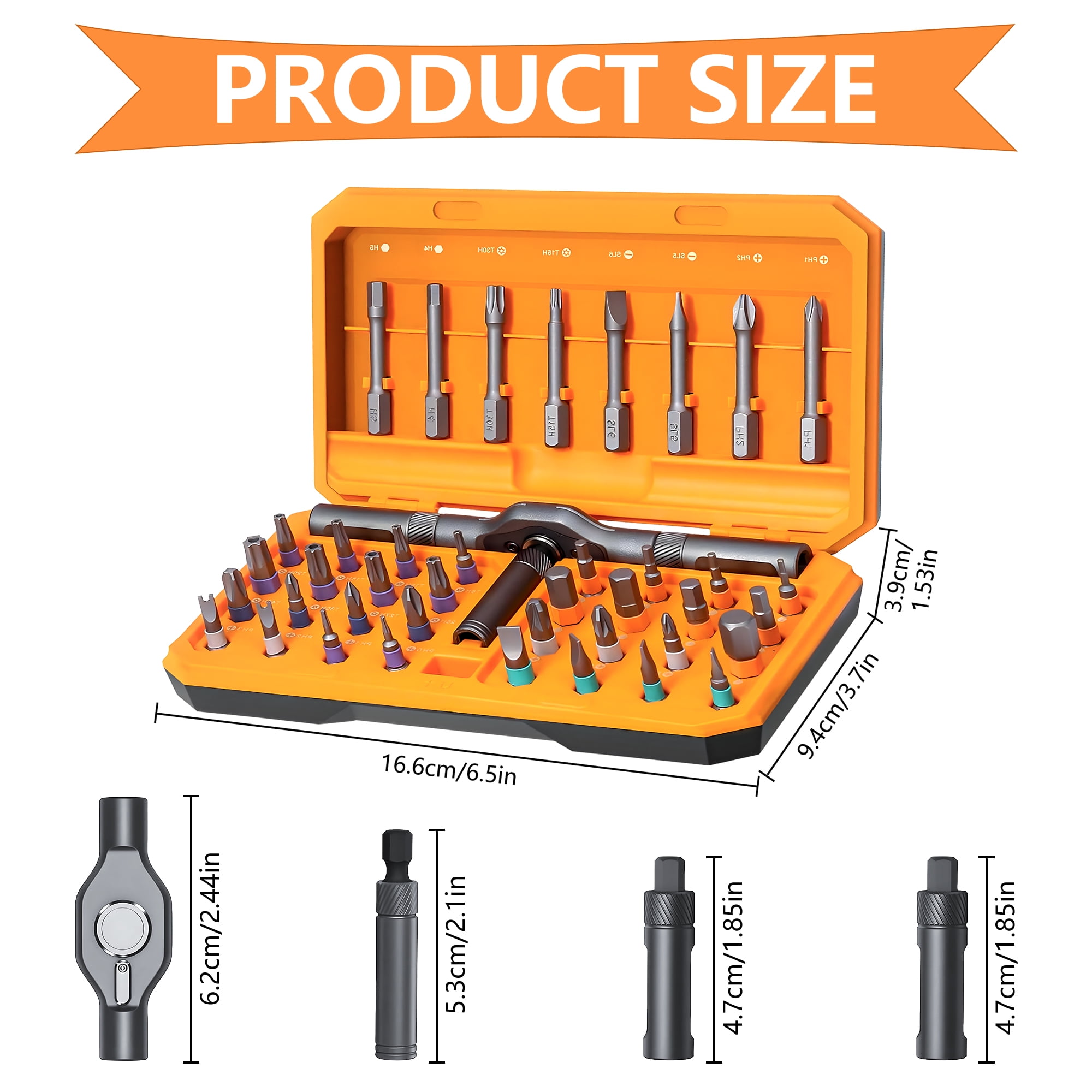 42-in-one magnetic ratchet screwdriver set, [S2 steel] 40-position + T-shaped handle, suitable for home use, automobiles, bicycles, motorcycles, electronic repair - portable tool storage box.