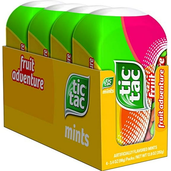 Tic Tac Fresh Breath Mints, Fruit Adventure, Bulk Hard Candy Mints, Perfect Valentines Day Gift, 3.4 Oz Bottle Packs, 4 Count