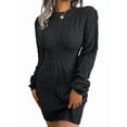 thumbnail image 3 of Casual Cable Knit Sweater Dress with Tie-Waist for Female, Autumn Winter Bodycon Tight Long Sleeve Tunic Black L, 3 of 10