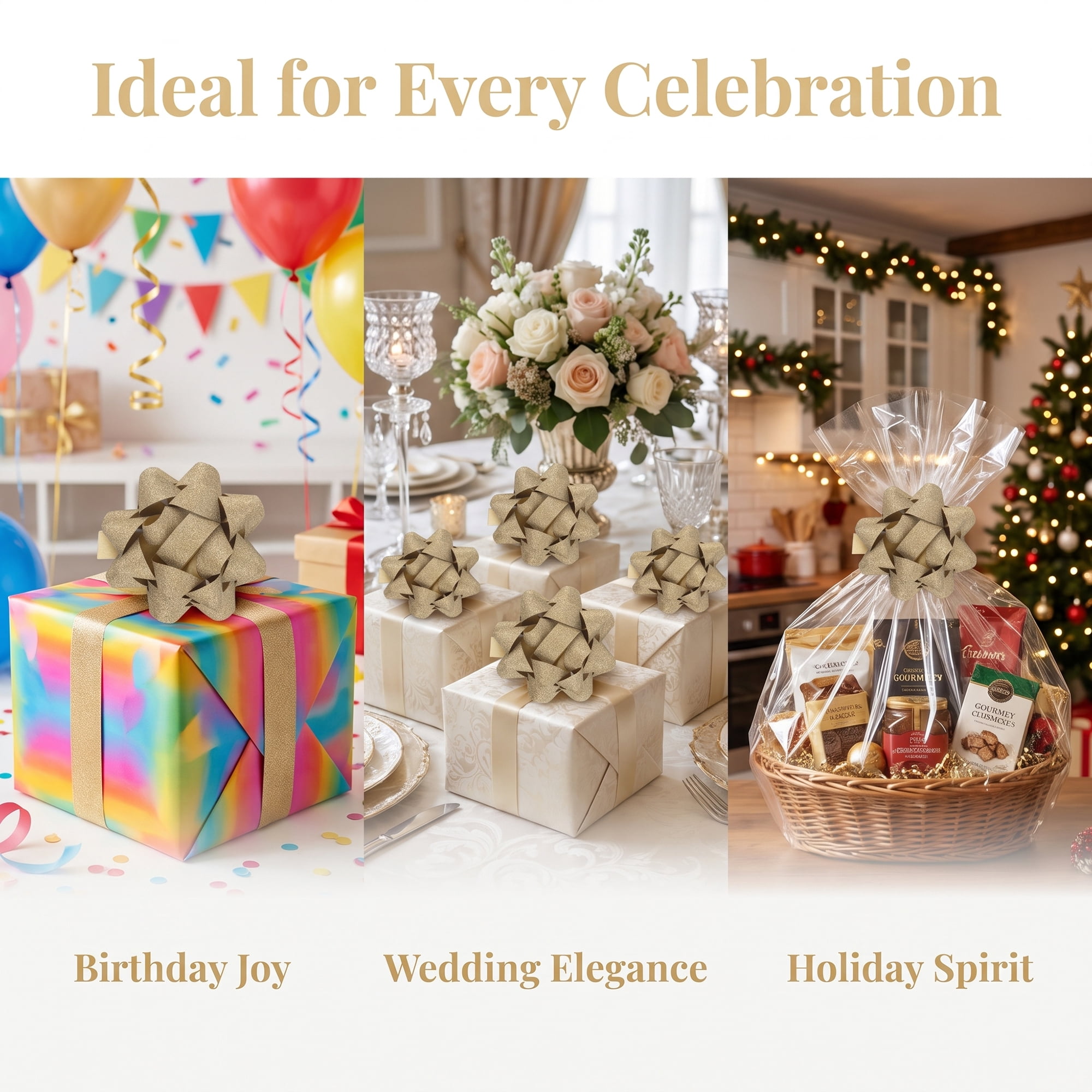 Unique Bargains Pre-Made Gift Bows for Creative Gift Wrapping and Decoration Gold
